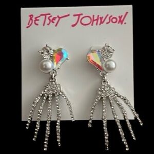 BETSEY JOHNSON Halloween Skeleton Pavé Crystals & Faux Pearl Dangle Earrings NWT